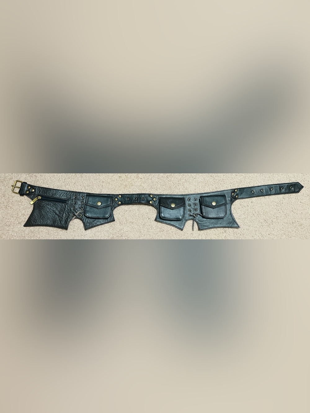 Leather Utility Waist Belt with Snap Pocket